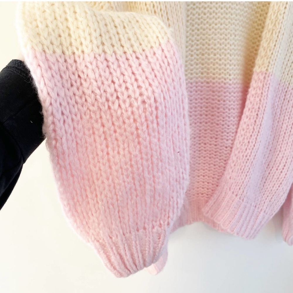 Stellah Colorblock Knit Cardigan Sweater Cream Pink M/L - Picture 3 of 6